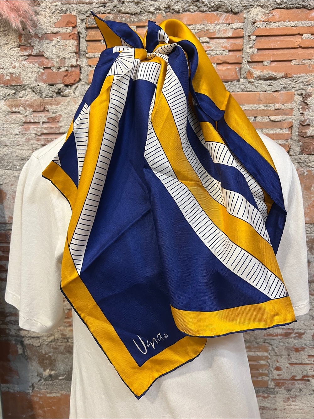Vintage Vera Neumann 25” Square Silk hand rolled geometric Scarf made in Japan